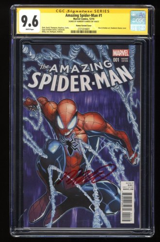Cover Scan: Amazing Spider-Man (2015) #1 CGC NM+ 9.6 Signed SS Humberto Ramos Ramos Variant - Item ID #284726