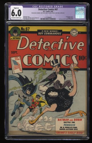 Cover Scan: Detective Comics (1937) #67 CGC FN 6.0 (Restored) 1st Penguin Cover! - Item ID #286061