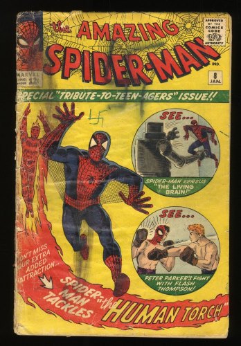 Cover Scan: Amazing Spider-Man #8 FA/GD 1.5 1st Appearance Living Brain! Human Torch! - Item ID #286503