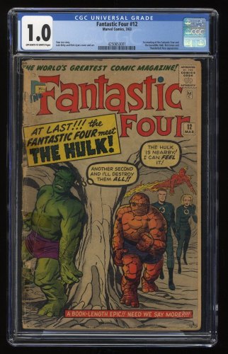 Cover Scan: Fantastic Four #12 CGC Fair 1.0  1st Hulk vs Thing Battle! Jack Kirby Art! - Item ID #289460
