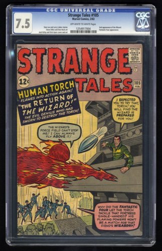 Cover Scan: Strange Tales #105 CGC VF- 7.5 Human Torch The Wizard Appearance! - Item ID #290237
