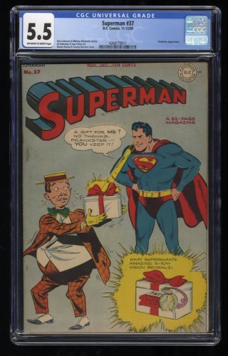 Cover Scan: Superman #37 CGC FN- 5.5 Wayne Boring Cover! Prankster! 1945! - Item ID #290469