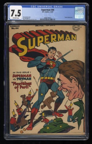 Cover Scan: Superman #44 CGC VF- 7.5 Off White Toyman Appearance! Wayne Boring Cover! 1947! - Item ID #290470