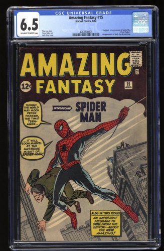 Cover Scan: Amazing Fantasy #15 CGC FN+ 6.5 NO Marvel Chipping 1st Appearance Spider-Man!  - Item ID #291243