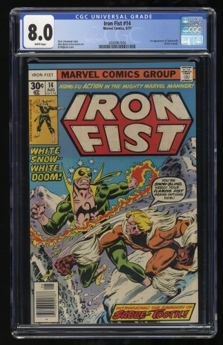 Cover Scan: Iron Fist #14 CGC VF 8.0 White Pages 1st Appearance Sabretooth (Victor Creed)! - Item ID #292991