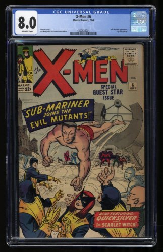 Cover Scan: X-Men #6 CGC VF 8.0 Off White Namor! Scarlet Witch! Magneto! Jack Kirby Cover! - Item ID #297651