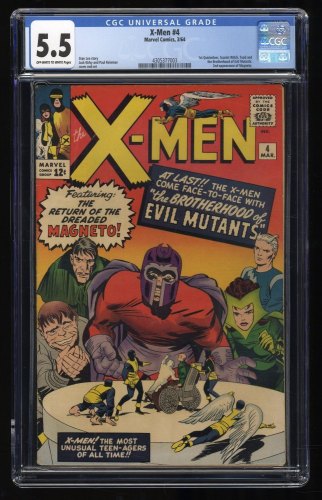Cover Scan: X-Men #4 CGC FN- 5.5 1st Appearance Quicksilver Scarlet Witch!  - Item ID #298511