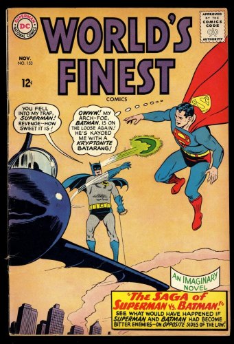 Cover Scan: World's Finest Comics #153 VG/FN 5.0 Batman Slaps Robin Meme! - Item ID #299813