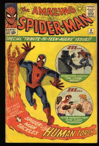 Cover Scan: Amazing Spider-Man #8 VG 4.0 1st Appearance Living Brain! Human Torch! - Item ID #306586