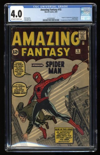 Cover Scan: Amazing Fantasy #15 CGC VG 4.0 1st Appearance Spider-Man Kirby Cover! - Item ID #310572