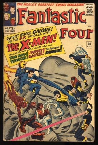 Cover Scan: Fantastic Four #28 VG+ 4.5 X-Men Crossover! Mad Thinker! Jack Kirby - Item ID #313021