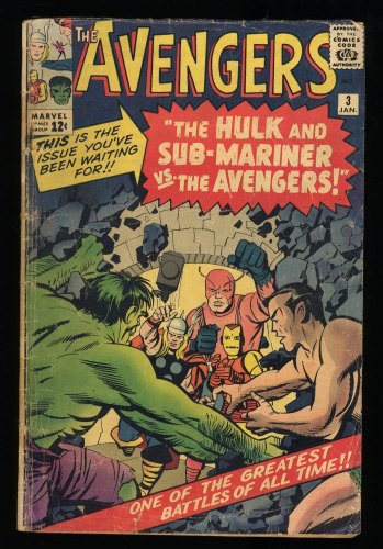 Cover Scan: Avengers #3 GD/VG 3.0 1st Hulk and Sub-Mariner Team-Up! Jack Kirby! - Item ID #313118