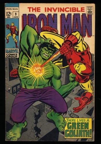 Cover Scan: Iron Man #9 VF- 7.5 Incredible Hulk Appearance! Mandarin! 1969! - Item ID #316255