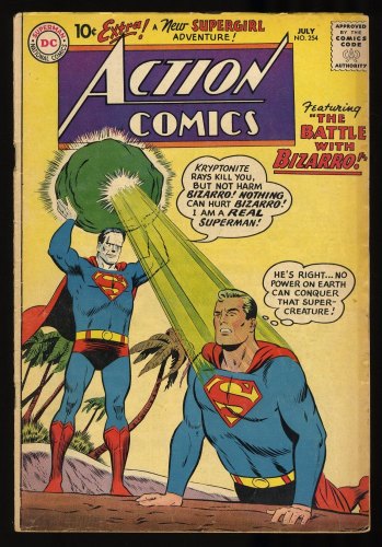 Cover Scan: Action Comics #254 VG 4.0 1st Meeting of Bizarro and Superman! - Item ID #316809