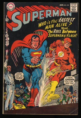 Cover Scan: Superman #199 FN 6.0 1st Flash race with Superman! Justice League Appearance! - Item ID #318369