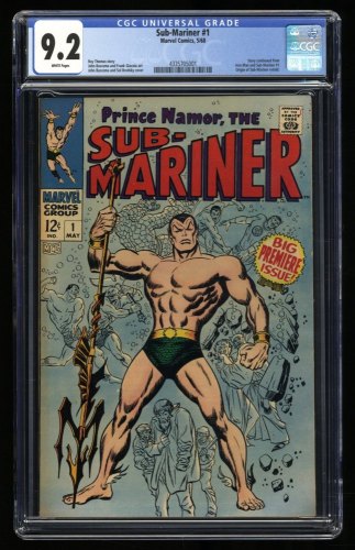 Cover Scan: Sub-Mariner (1968) #1 CGC NM- 9.2 White Pages Origin Retold! Fantastic Four! - Item ID #318635