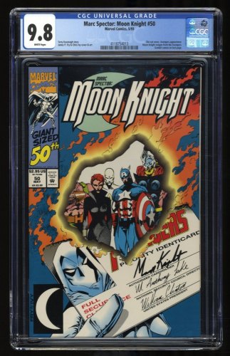 Cover Scan: Marc Spector: Moon Knight #50 CGC NM/M 9.8 White Pages Die-Cut Cover! - Item ID #319968