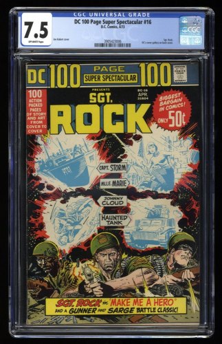 Cover Scan: DC 100-Page Super Spectacular #16 CGC VF- 7.5 Off White Sgt. Rock Joe Kubert! - Item ID #320553