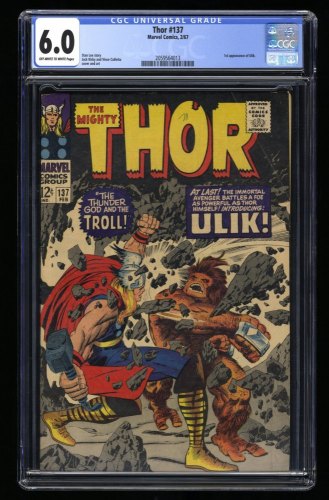 Cover Scan: Thor #137 CGC FN 6.0 Off White to White 1st Appearance Ulik! Tales of Asgard! - Item ID #320831