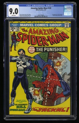 Cover Scan: Amazing Spider-Man #129 CGC VF/NM 9.0 White Pages 1st Appearance of Punisher! - Item ID #327355