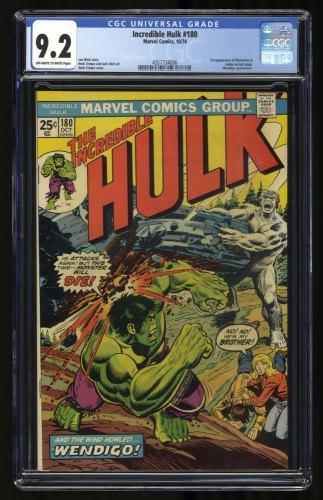 Cover Scan: Incredible Hulk #180 CGC NM- 9.2 1st Cameo Appearance Wolverine! - Item ID #328602