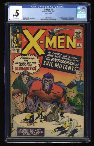 Cover Scan: X-Men #4 CGC P 0.5 Off White 1st Appearance Quicksilver Scarlet Witch!  - Item ID #332260
