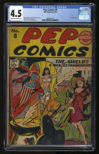 Cover Scan: Pep Comics #8 CGC VG+ 4.5 Cream To Off White The Shield! Novrick Cover Art - Item ID #342676