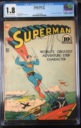 Cover Scan: Superman #7 CGC GD- 1.8 1st Perry White! Lois Lane! Boring Cover! - Item ID #348248