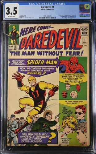 Cover Scan: Daredevil (1964) #1 CGC VG- 3.5 Off White Origin and 1st Appearance! - Item ID #350045