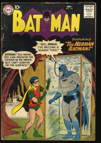Cover Scan: Batman #118 VG- 3.5 Early DC! The Merman Batman! Swan/Kaye Cover! - Item ID #351546