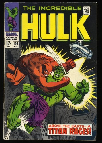 Cover Scan: Incredible Hulk #106 FN 6.0 2nd Missing Link! 1968! - Item ID #351598
