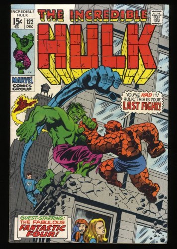 Cover Scan: Incredible Hulk #122 VF- 7.5 Hulk Thing Battle! Fantastic Four! - Item ID #351612