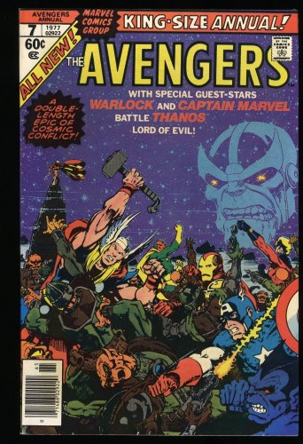 Cover Scan: Avengers Annual #7 VF+ 8.5 Thanos Death of Adam Warlock! - Item ID #353046