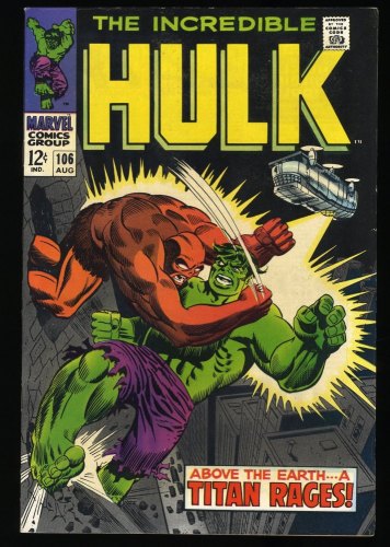 Cover Scan: Incredible Hulk #106 VF- 7.5 2nd Missing Link! 1968! - Item ID #353178