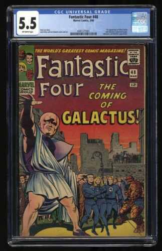 Cover Scan: Fantastic Four #48 CGC FN- 5.5 Off White 1st Full Galactus! Silver Surfer! - Item ID #353223