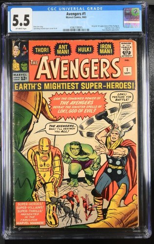 Cover Scan: Avengers (1963) #1 CGC FN- 5.5 Off White Thor! Captain America! Iron Man! Hulk! - Item ID #354955
