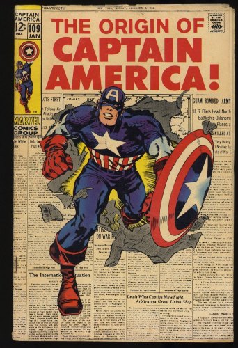 Cover Scan: Captain America #109 FN- 5.5 Classic Jack Kirby Cover! Stan Lee story! - Item ID #356477