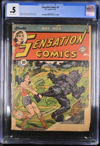 Cover Scan: Sensation Comics #5 CGC P 0.5 Off White Early Wonder Woman! Holiday Girls App! - Item ID #357338