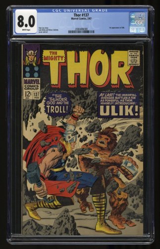 Cover Scan: Thor #137 CGC VF 8.0 White Pages 1st Appearance Ulik! Tales of Asgard! - Item ID #359142