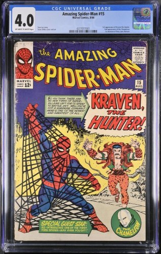 Cover Scan: Amazing Spider-Man #15 CGC VG 4.0 1st Appearance Kraven the Hunter! - Item ID #359786