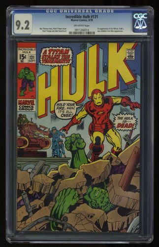 Cover Scan: Incredible Hulk (1962) #131 CGC NM- 9.2 Off White Iron Man 1st Jim Wilson! - Item ID #362595