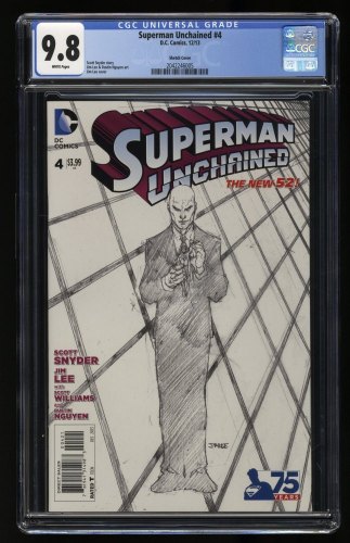 Cover Scan: Superman Unchained #4 CGC NM/M 9.8 White Pages Sketch Variant - Item ID #363301