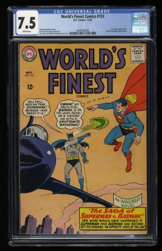 Cover Scan: World's Finest Comics #153 CGC VF- 7.5 White Pages Batman Slaps Robin Meme! - Item ID #363462