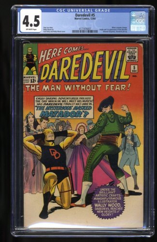 Cover Scan: Daredevil #5 CGC VG+ 4.5 Off White 1st Appearance of Matador!! Stan Lee! - Item ID #366310