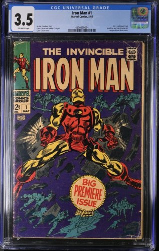 Cover Scan: Iron Man (1968) #1 CGC VG- 3.5 Off White Origin Retold! Stan Lee! - Item ID #369218