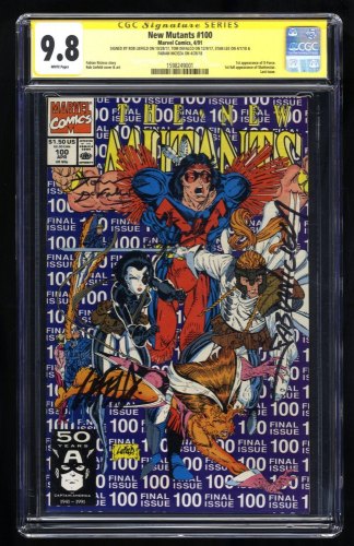 Cover Scan: New Mutants #100 CGC NM/M 9.8 SS Signed Stan Lee Defalco Nicieza Liefeld! - Item ID #370050