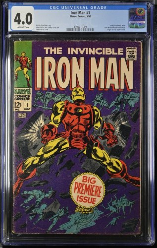 Cover Scan: Iron Man (1968) #1 CGC VG 4.0 Off White Origin Retold! Stan Lee! - Item ID #372954