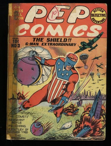 Cover Scan: Pep Comics #3 Fair 1.0 Golden Age MLJ Superhero! The Shield! - Item ID #373435