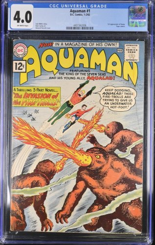 Cover Scan: Aquaman (1962) #1 CGC VG 4.0 1st Appearance Quisp! Invasion of the Fire Trolls! - Item ID #374931