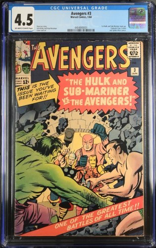 Cover Scan: Avengers #3 CGC VG+ 4.5 1st Hulk and Sub-Mariner Team-Up! Jack Kirby! - Item ID #375610